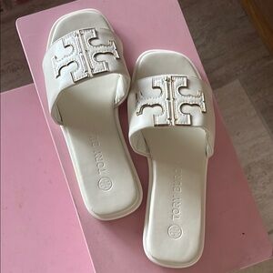 Tory Burch White Slide Sandals